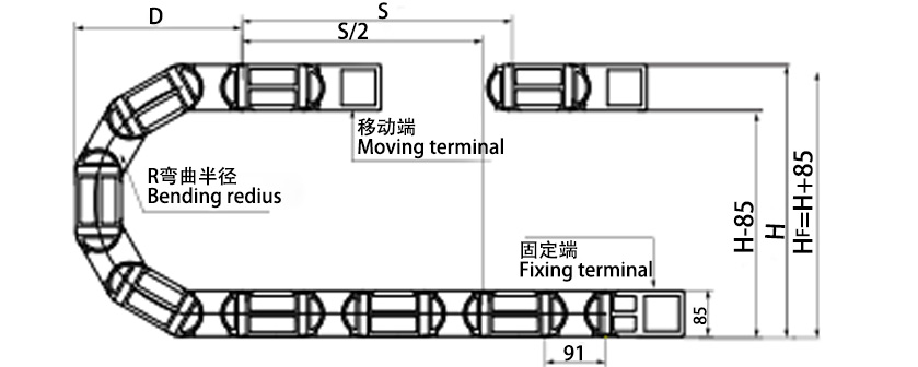 65系列強力型拖鏈主要技術參數(shù)圖 65系列強力型拖鏈主要技術參數(shù)圖